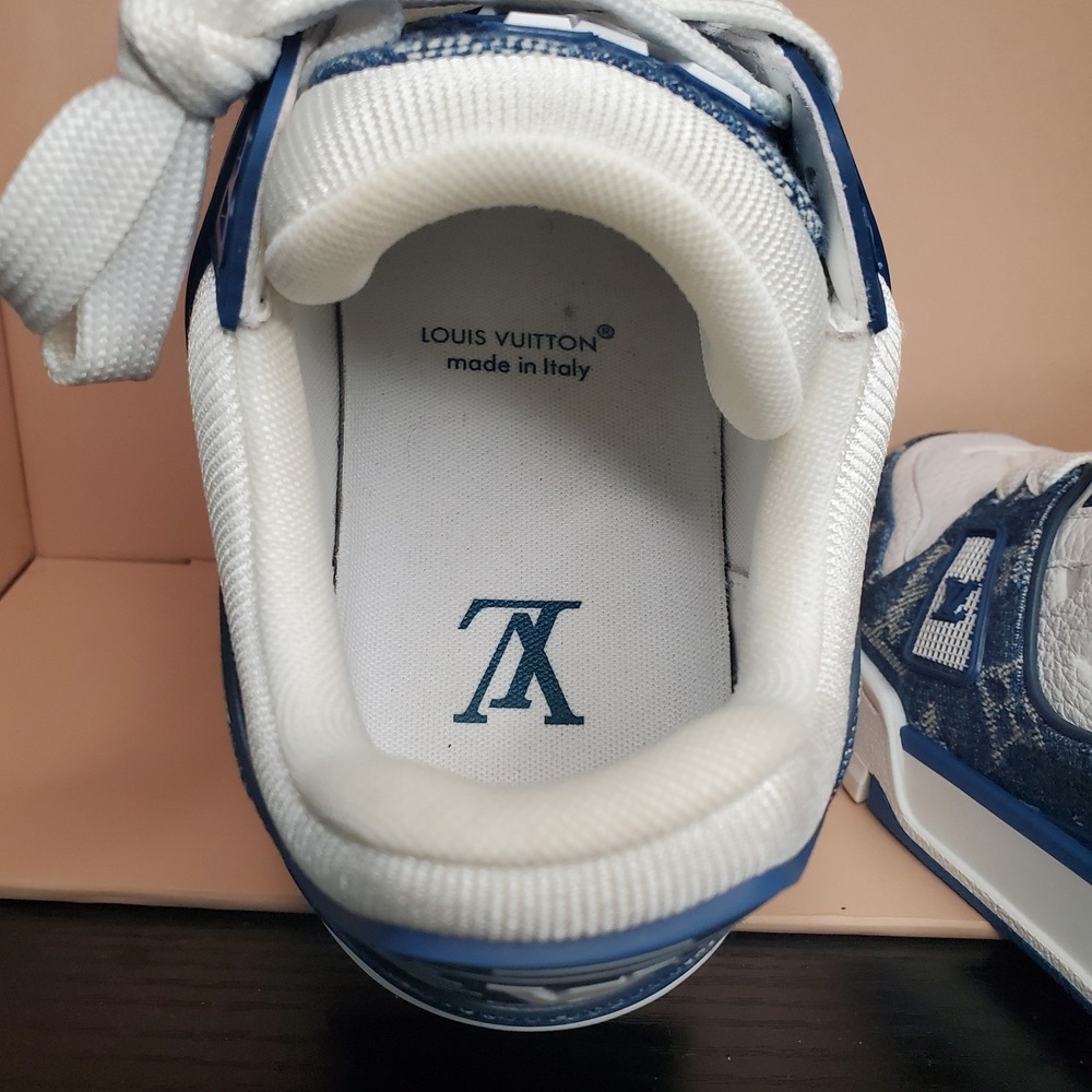 Louis Vuitton Trainer Sneaker Monogram Denim Blue White LD 0264 Size 36.5 - Picture 5 of 9